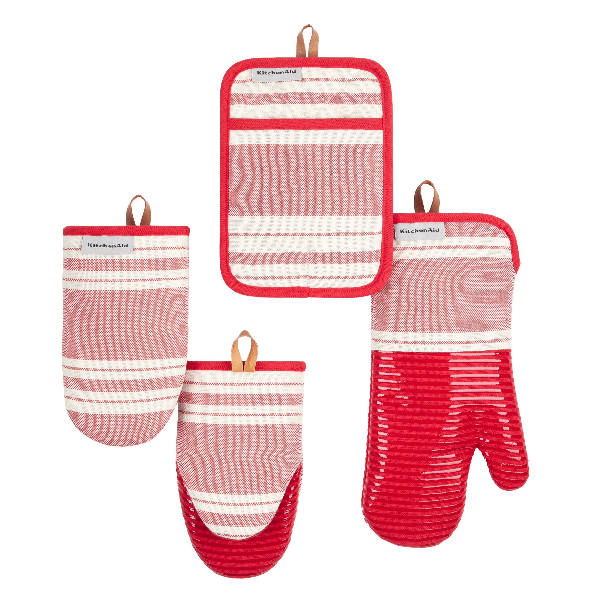 Vintage Stripe Pot Holder and Oven Mitt Set, 4-Pack