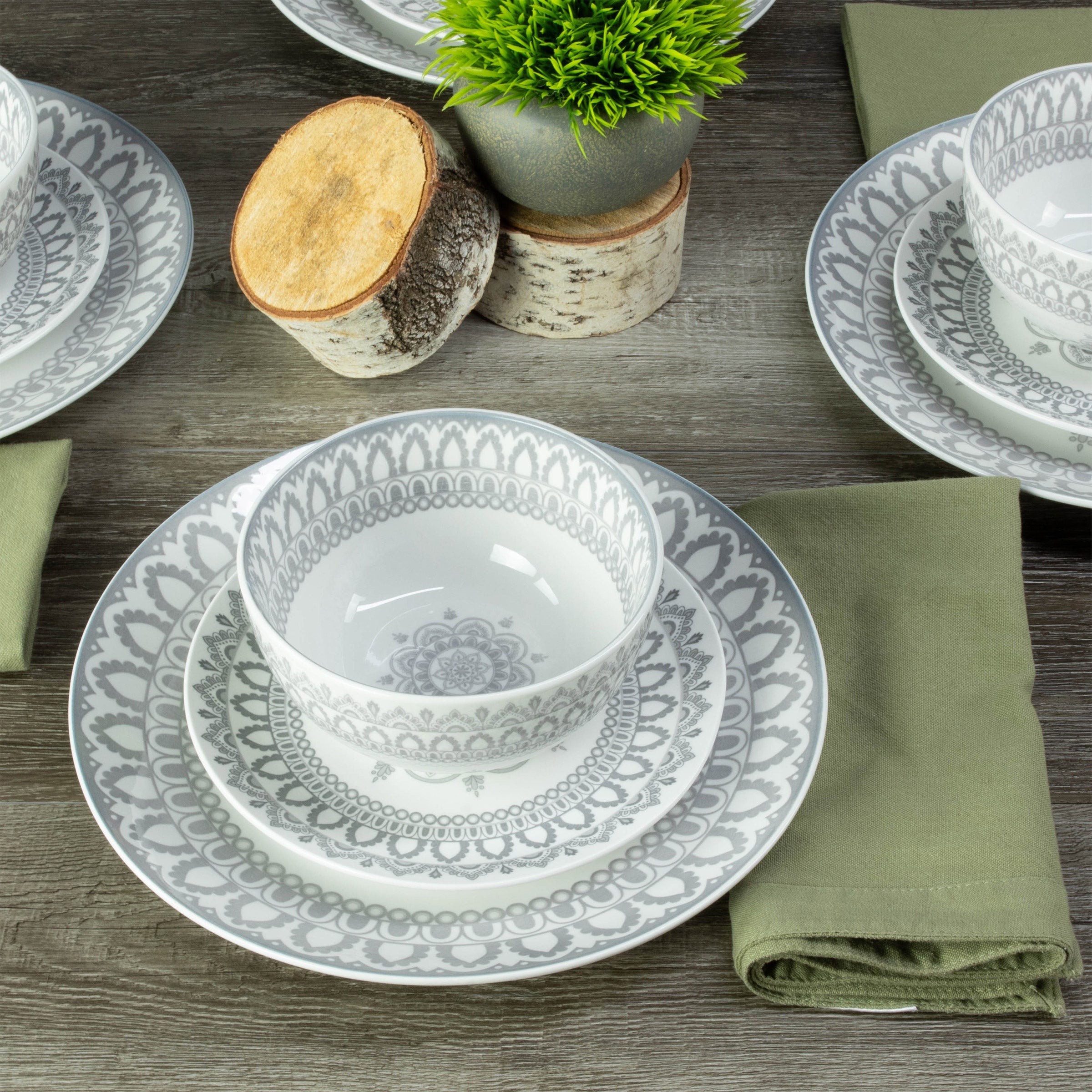 , 12-Piece, Onyx/Stone Dinnerware Set